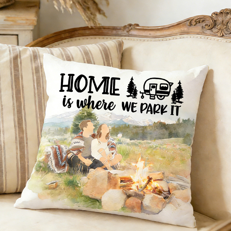 Personalized Home Is Where We Park It Camping Pillow Custom Photo Pillows for Outdoor Camping Lover