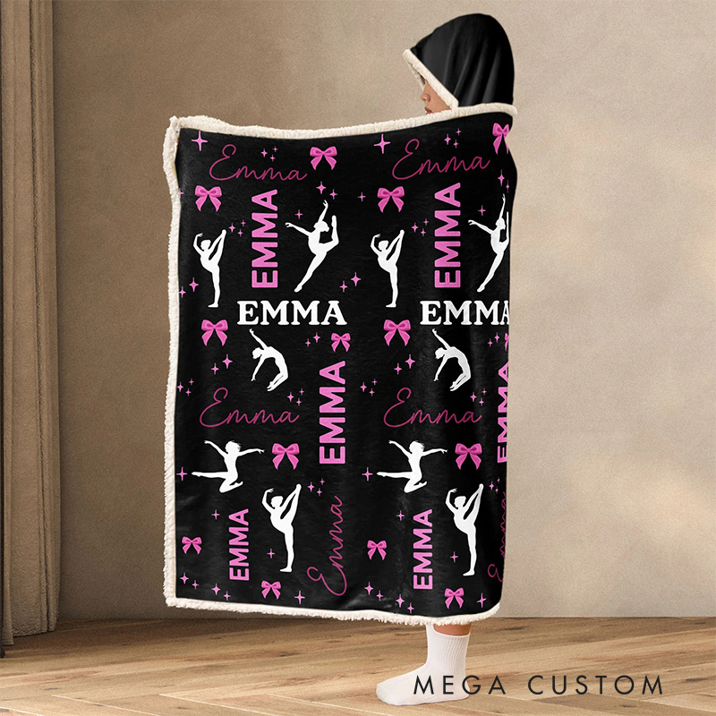 Personalized Dancing Girl Gymnastics Girl Wearable Blanket Hoodie with Name Dance Lover Gift for Friends Birthday Gift