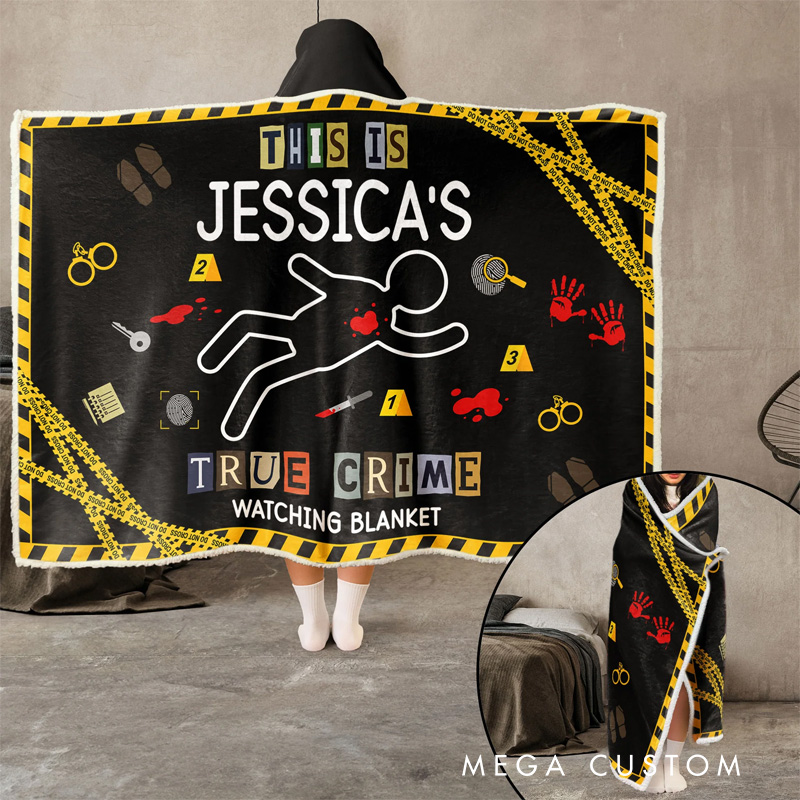 Personalized My Crime Watching Wearable Blanket Hoodie with Name Movie Lover Gift for Friends Birthday Gift