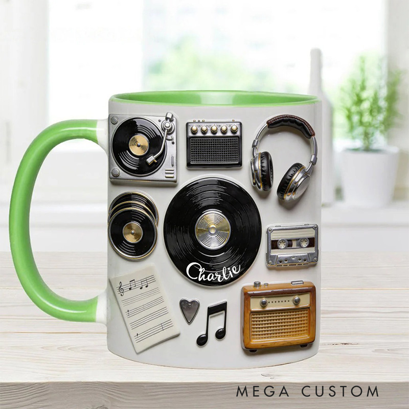 Personalized 2D Flat Love Vinyl Accent Mug Custom Vinyl Records Themed Mug for Music Lovers