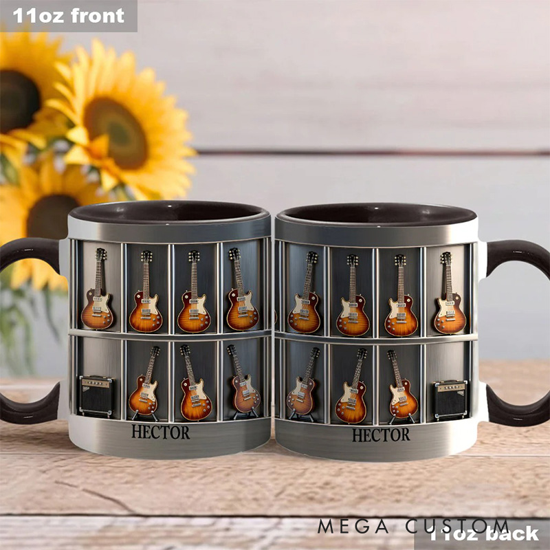 Personalized 2D Flat Guitar Collection Accent Mug Custom Guitarist Themed Mug for Music Lovers