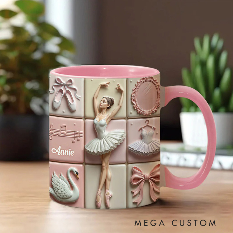Personalized 2D Flat Ballerina Girl Ballet Mug Dancer Mug Ballet Dance Lover Mug Dancing Gift Coffee Mug