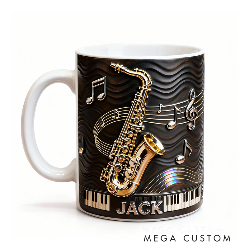 Personalized 2D Flat Jazz Groove Mug Custom Vinyl Records Themed Mug for Music Lovers