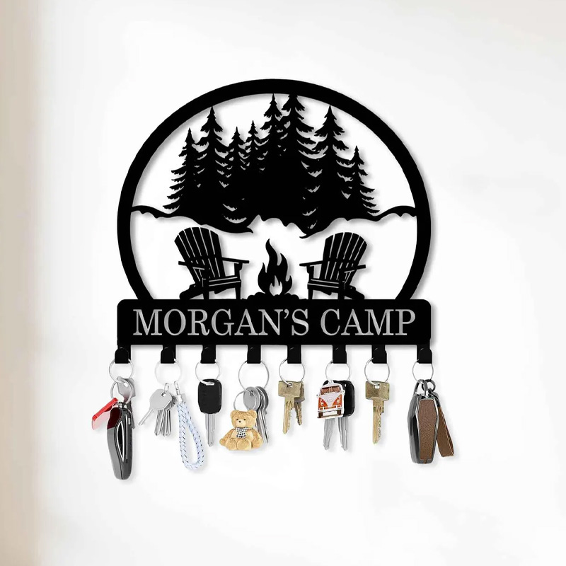 Personalized Custom Metal Campfire & Chairs Keyholder Hooks Christmas Camping Gifts Fire Pit Sign Campsite Gift Hooks