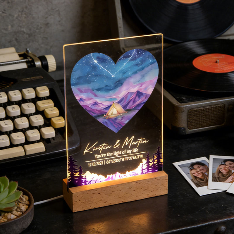 Personalized Romantic Camping LED Night Light Outdoor Adventure Lover Night Light Valentine's Day Gift for Couple