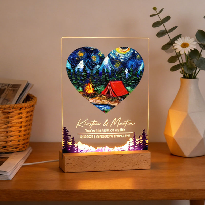 Personalized Romantic Camping LED Night Light Outdoor Adventure Couples Night Light Valentine's Day Gift for Couple