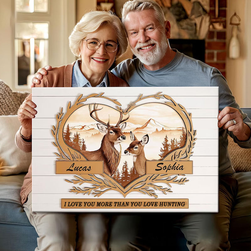 Personalized Deer Hunting Couple Wall Art Prints Custom Names Wall Hunting Lover Anniversary Gift