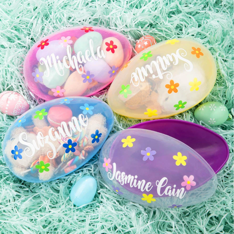 Personalized Flowers Fillable Jumbo Easter Egg with Name Easter Party Hunting Gift for Boys Girls