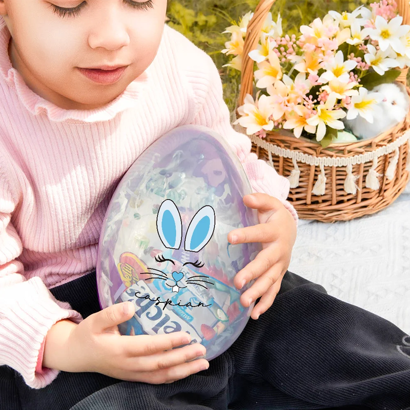 Personalized Cute Bunny Expression Ears Easter Egg with Name Easter Hunting Birthday Party Gift for Kids