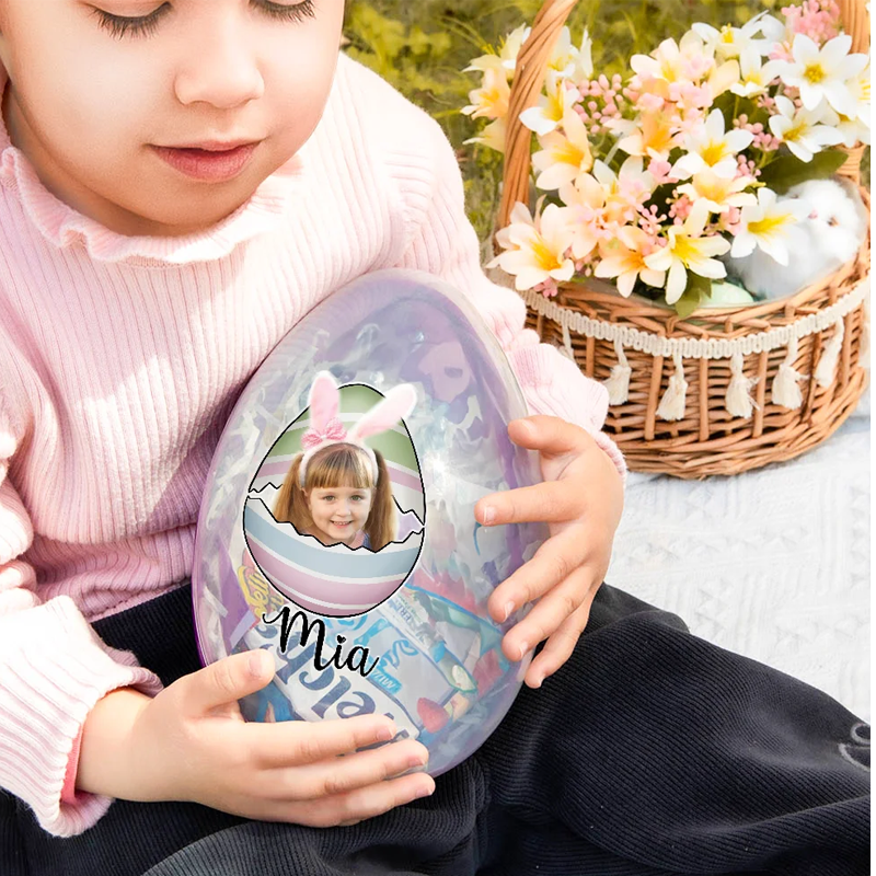 Personalized Broken Eggshell Face Photo Portrait Fillable Jumbo Easter Egg with Name Holiday Basket Stuffers Easter Party Favors Gift for Kids