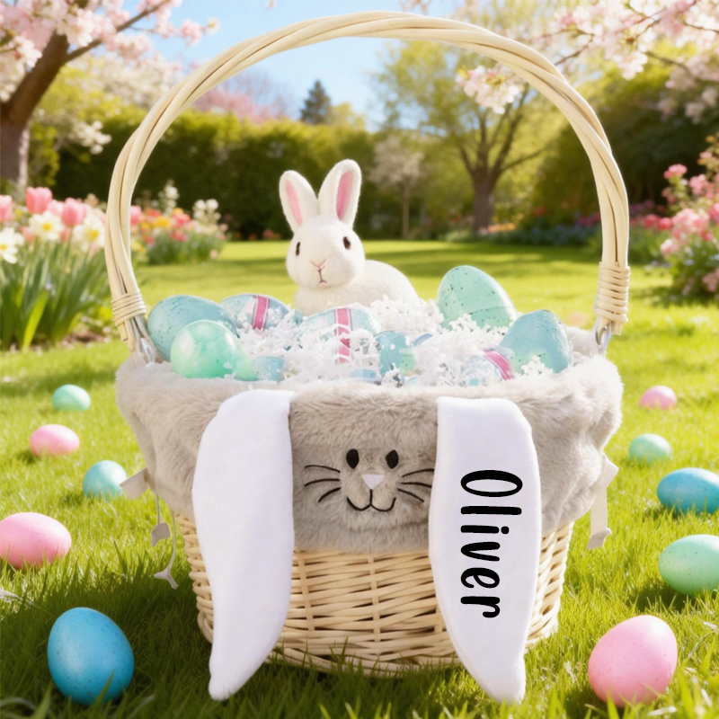 Personalized Bunnies Easter Basket with Name Easter Treat Bag Easter Party Favor Easter Gift for Kids Boys Girls