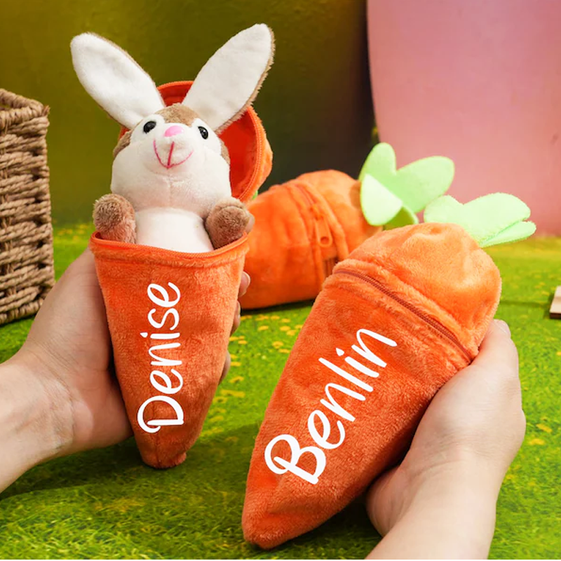 Personalized Bunny Carrot Keychain Spring Easter Home Decor Gift Custom Name Bag Charm Cute Rabbit Ornament for Basket Shelf or Entryway