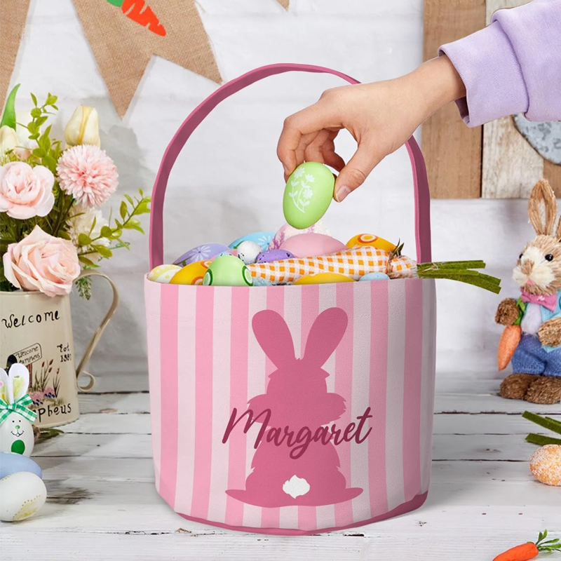 Personalized Kid's Name with Easter Bunny Eggs Easter Basket Easter Gifts for Kids