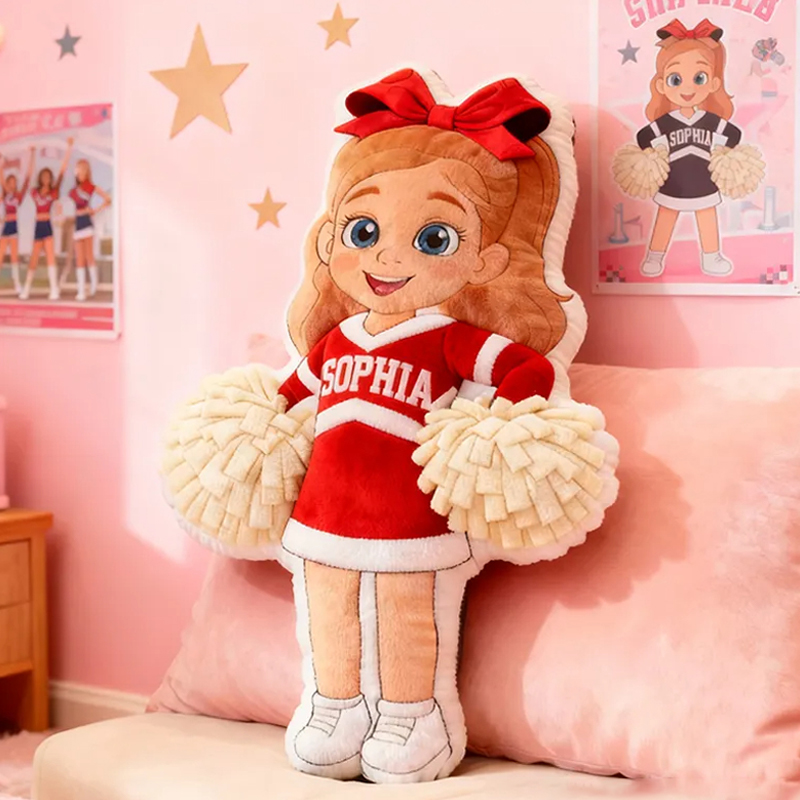 Personalized Cute Cheerleader Pillow with Custom Name for Girls and Cheer Squad Members