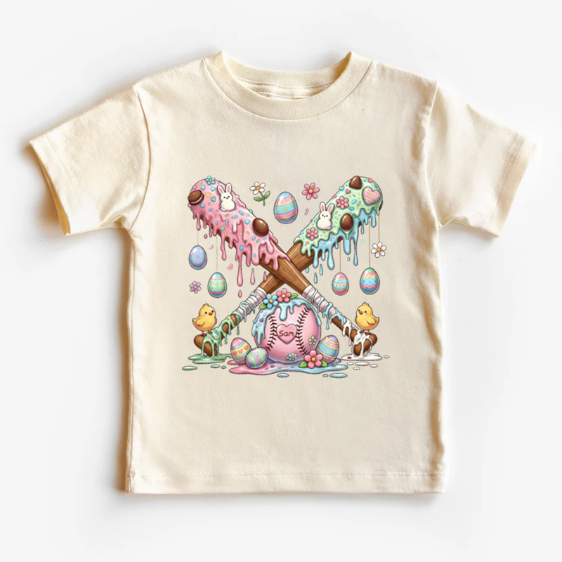 Personalized Easter Baseball Kids T-Shirt Bunny Chick Easter Eggs with Custom Name