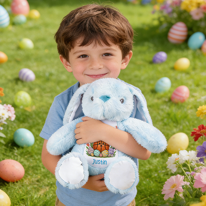 Personalized Basketball Bunny Easter Plush with Custom Name Stuffed Animal for Toddlers & Kids Easter Gift
