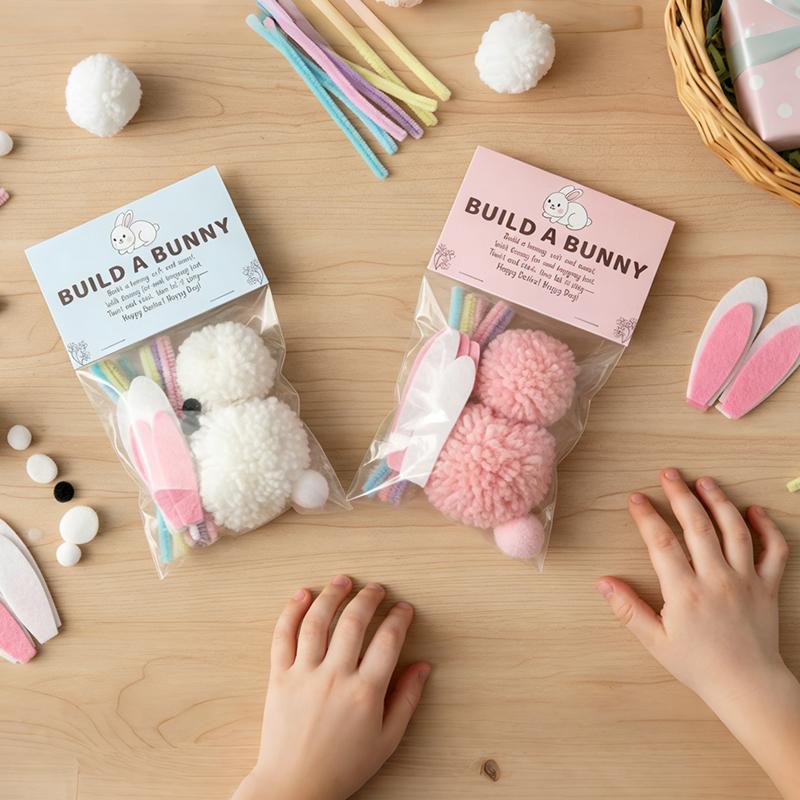 Personalized Build a Bunny Craft Kit Felt Easter Bunny DIY Set Spring Basket Stuffer for Kids Classroom Party Favors