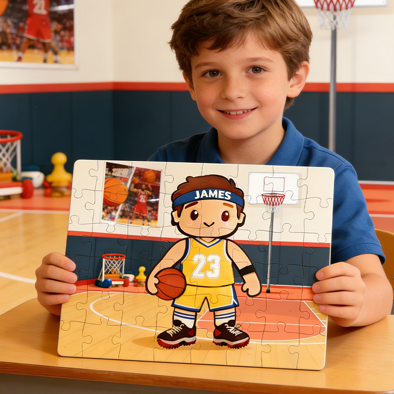 Personalized Basketball Boy Puzzle with Custom Name and Number Jigsaw for Basketball Loving Kids