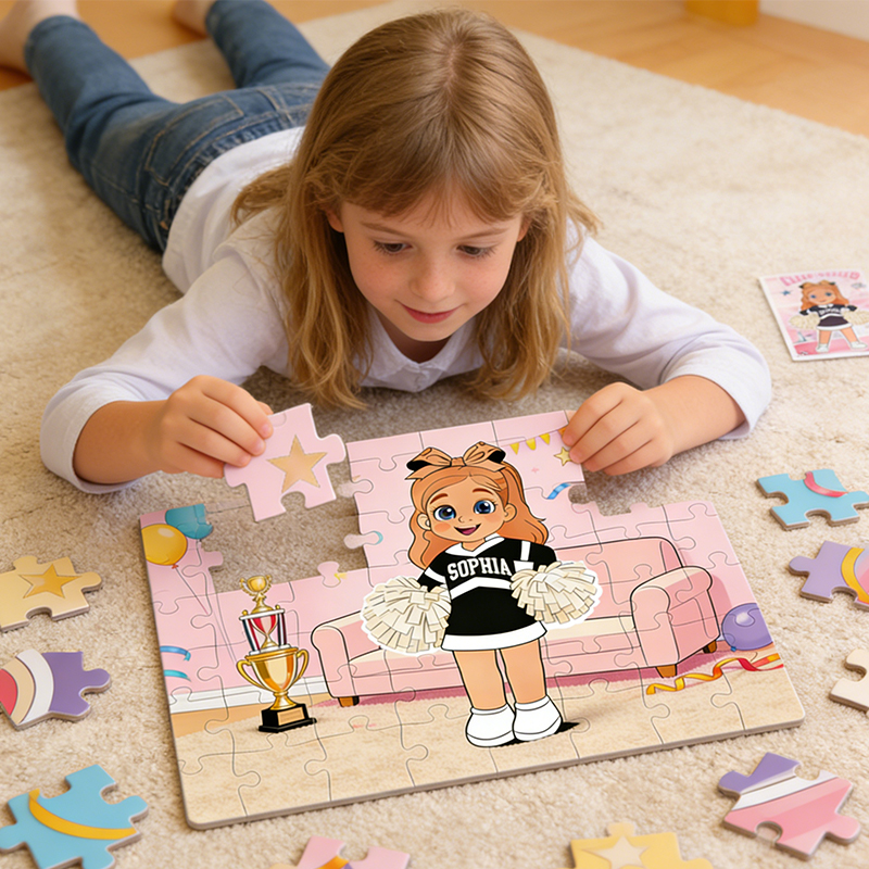 Personalized Pink Cheerleading Girl Puzzle with Custom Name Fun Activity for Cheerleading Enthusiasts