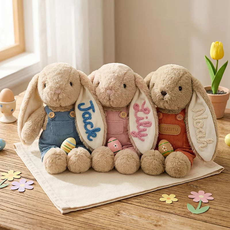 Personalized Easter Bunny Plush Custom Name Embroidered Rabbit Doll 6 Outfit Styles Easter Gift for Kids Easter Basket Gift Bunny Keepsake