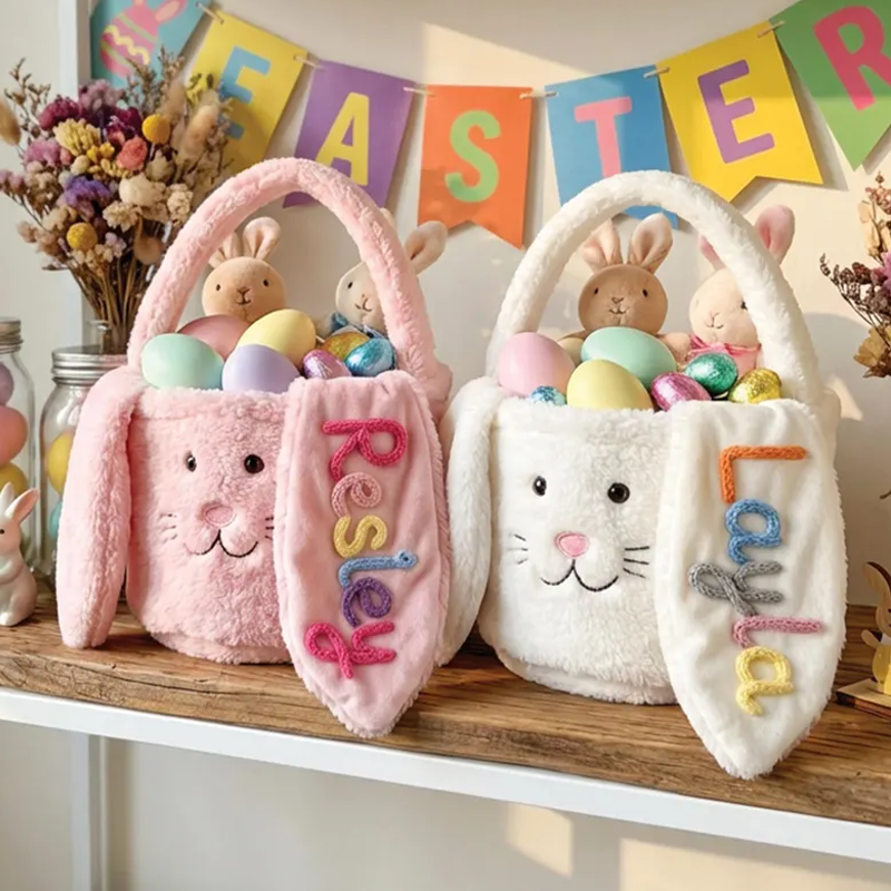 Personalized Bunny Easter Basket Soft Toy Organizer for Nursery Easter Gift Baby Shower Gift Toddler Room Decor Custom Bunny Storage