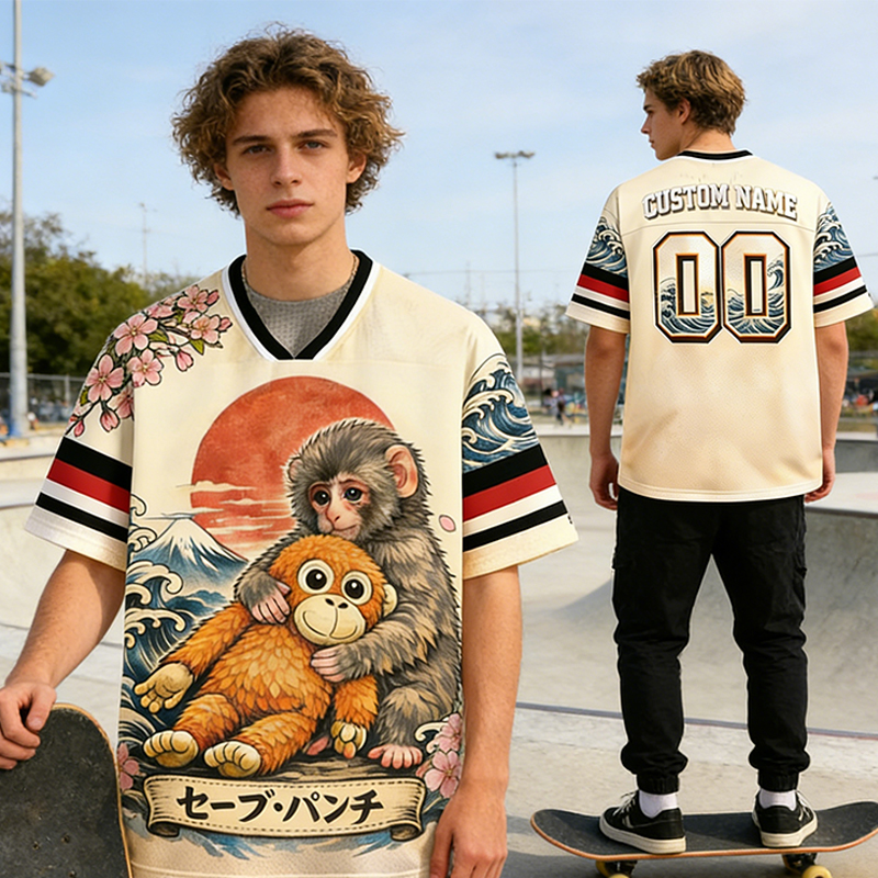 Personalized "Safe Punch" Ukiyo-E Style Jersey Custom Name & Number for Japanese Art & Animal Lovers