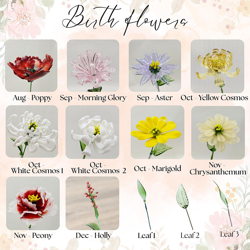 Hand Blown Glass Birth Flower Fine Art Glass Floral Stem Mother's Day Gift Gift for Mom Grandma