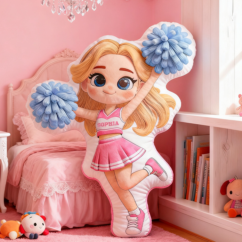 Personalized Adorable Cheerleading Pillow with Name and Outfit Design for Kids