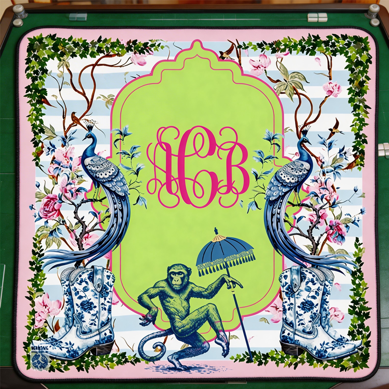 Personalized Cowboy Monkey Mahjong Mat Custom Name Waterproof Non Slip Elegant Table Protector Gift Mahjong Mat