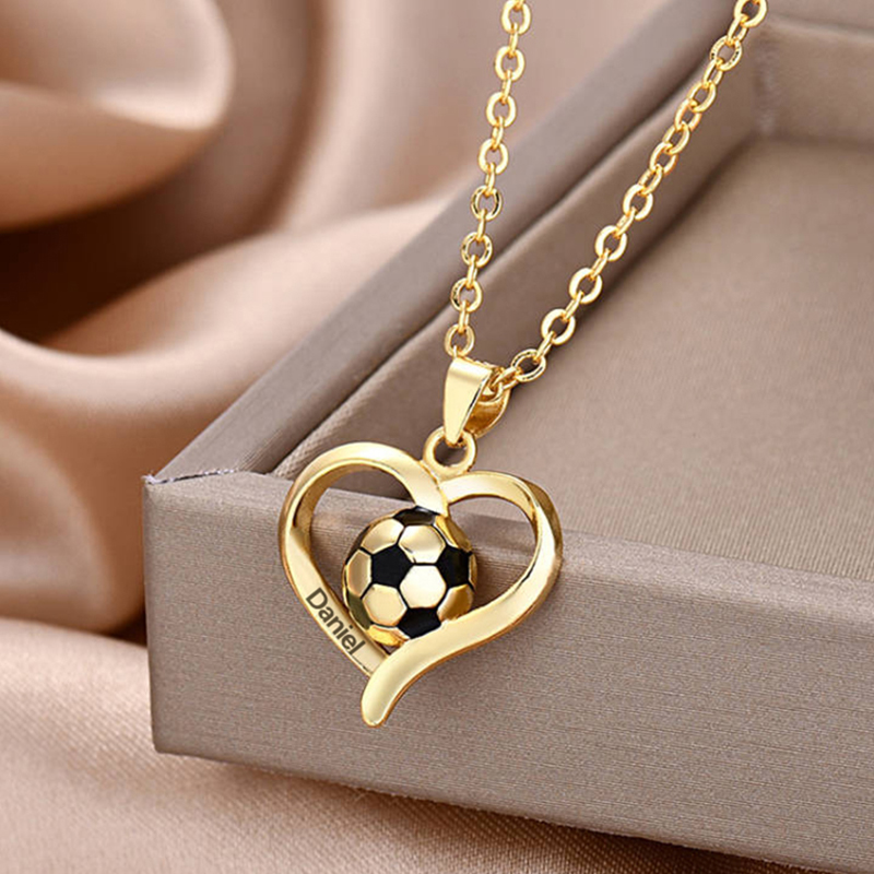 Personalized Soccer Ball Heart Necklace Custom Name for Soccer Moms & Mother's Day Gifts