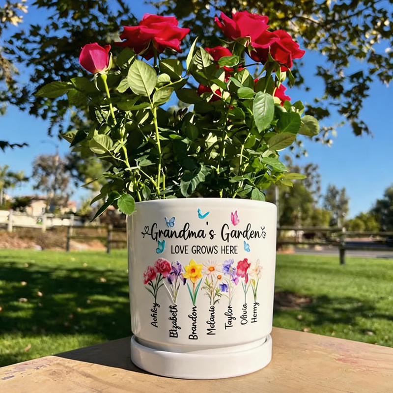 Personalized Gifts for Mom Mom Birthday Gift Ceramic Pot Birth Flower Mom Gifts from Daughter Grandmas Garden Plant Pot