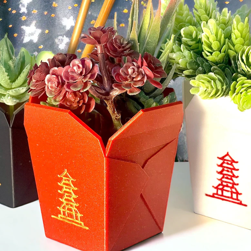 Chinese Take out Box Planter 3D Printed Succulent Cactus Herb Pot Mother's Day Gifts