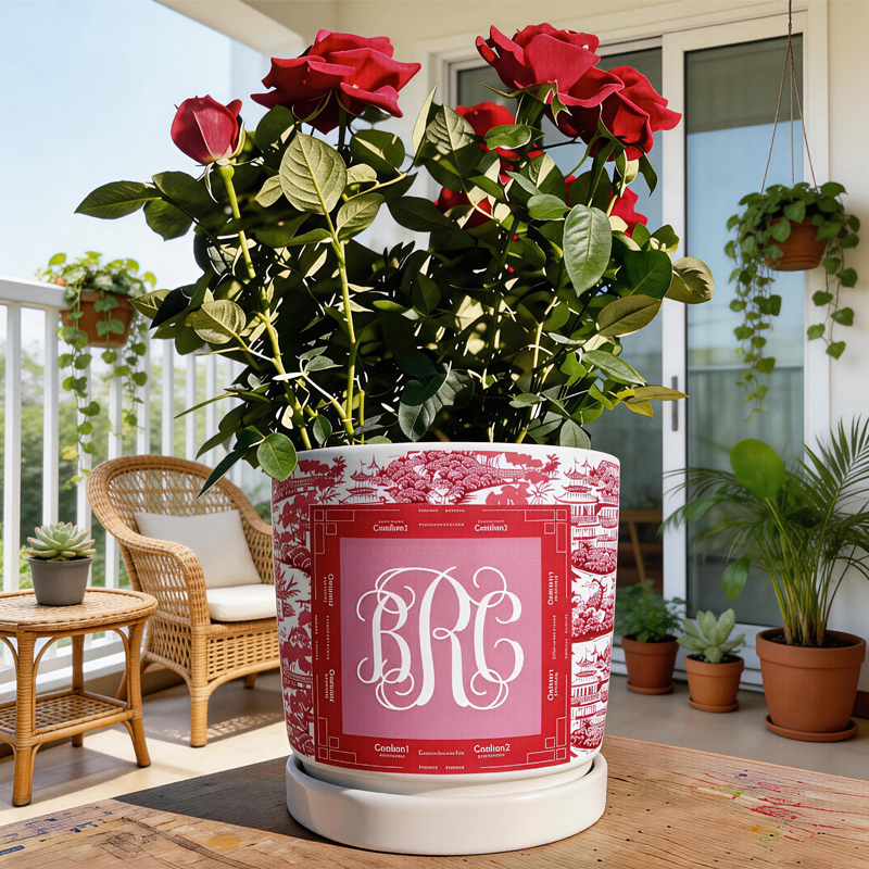 Personalized Mahjong Design Pink Toile Monogrammed Pot Gifts for Mom Birthday Gift Ceramic Pot Birth Flower Mom Gifts from Daughter Grandmas Garden Plant Pot
