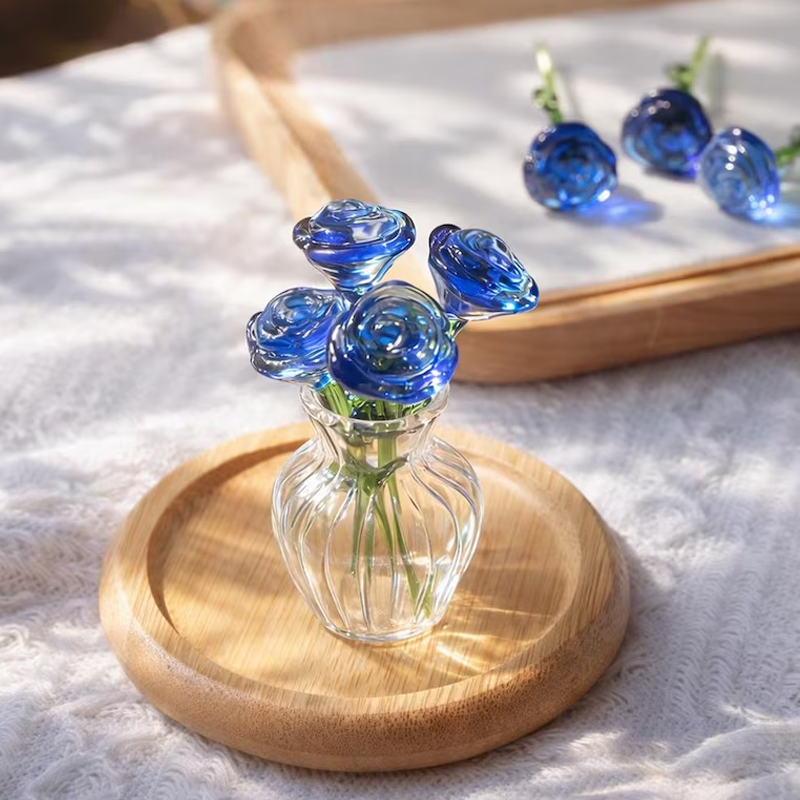 Personalized Glass Flower Bouquet for Mom Handmade Tulip & Rose Pot