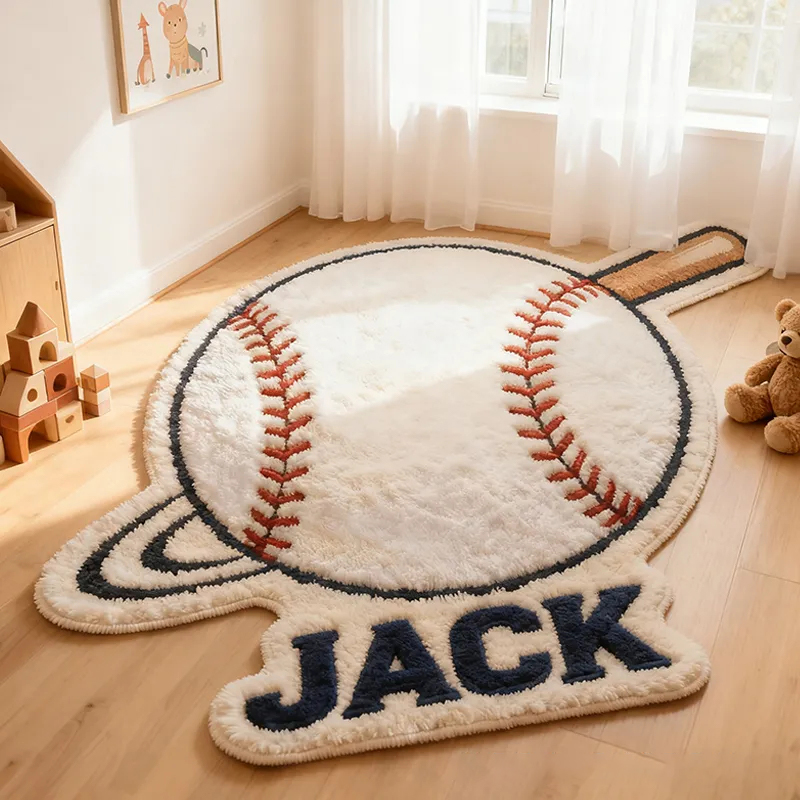 Personalized Home Run Baseball Rug with Custom Name and Bat Design for Sports Fans