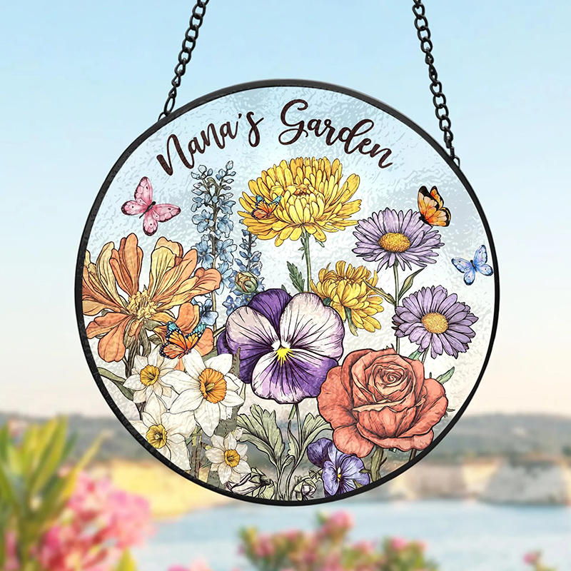 Personalized Stained Glass Style Family Birth Flower Suncatcher Sentimental Mother's Day Gift