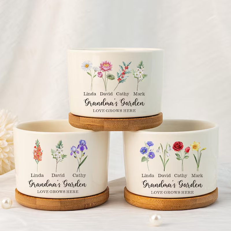  Personalised Birth Flower Mini Pot Grandma S Garden Pot for Mom Nanny Perfect Gift for Her Family Flower Plant Pot