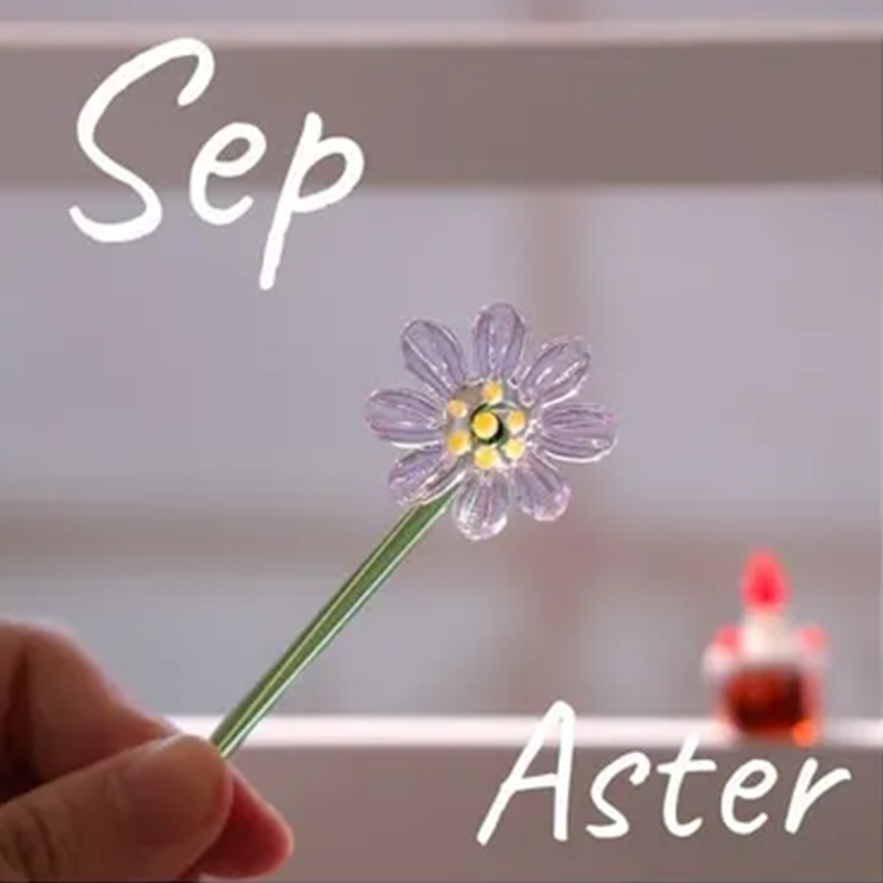 Hand Blown Glass Flower Bouquet with Birth Month Heart & Birthstone – Topper Mother's Day Gift for Her