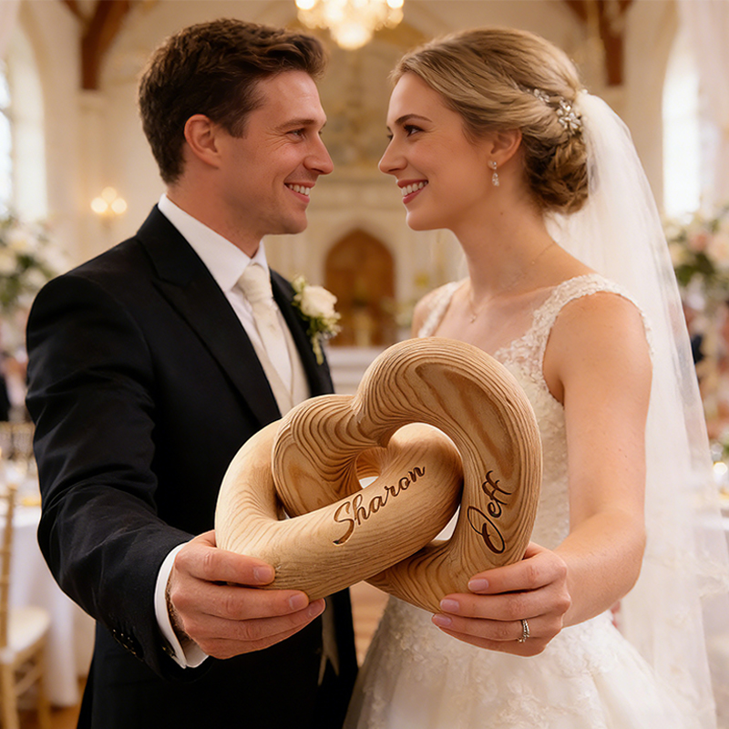 Personalized Wooden Heart Knot Sculpture with Names Unique Wedding & Anniversary Gift for Couples