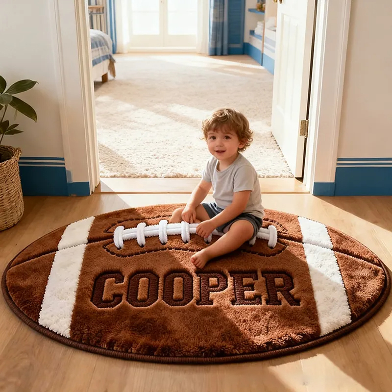 Personalized Football Shaped Rug with Custom Name for Football Fans