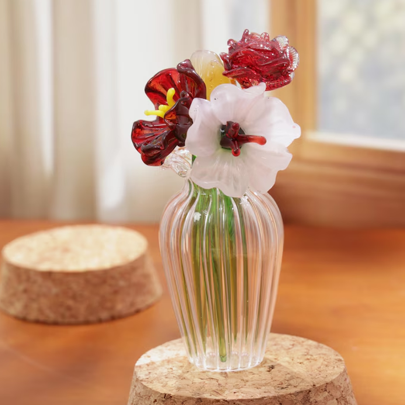 Handmade Glass Birth Month Flower Snowdrop Rose Larkspur Gift For Mom Family Birth flower Bouquet