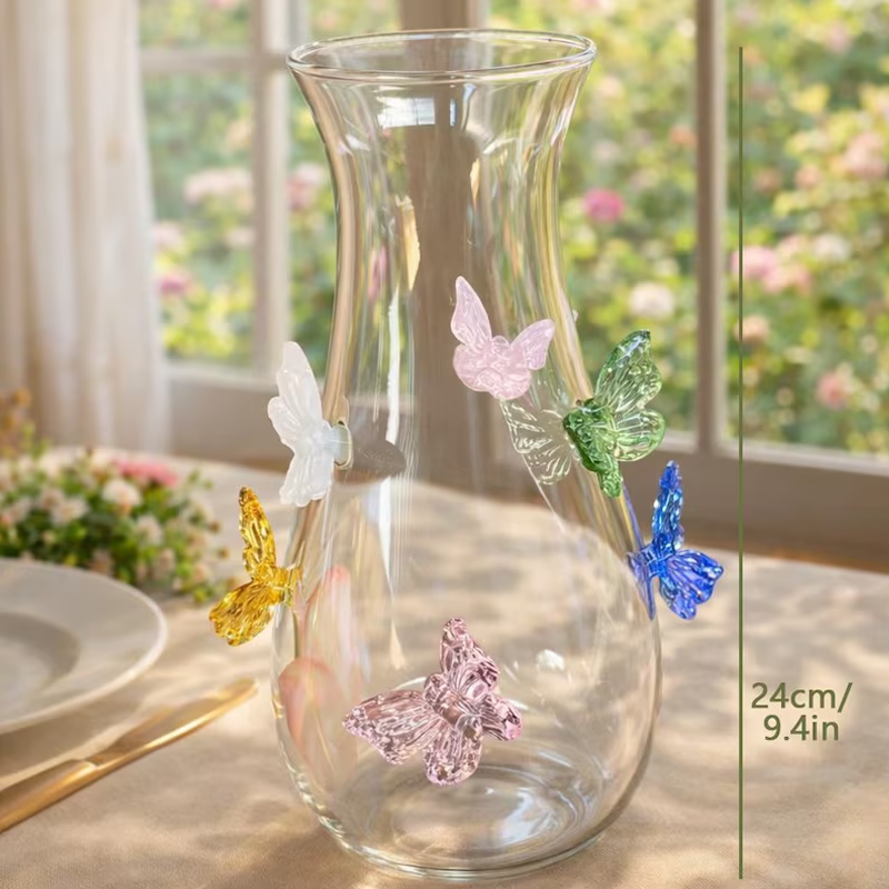 Butterfly Glass Flower Vase Cute Clear Vase Spring Decor for Home Birthday Gift Housewarming Gift Mother's Day Gifts