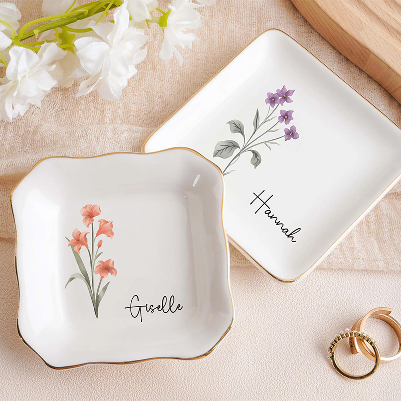 Personalized Birth Month Flower Jewelry Dish Bridesmaid Gifts Birthday Ring Dish Bridesmaid Proposal Birthday Gift for Her Mother’s Day