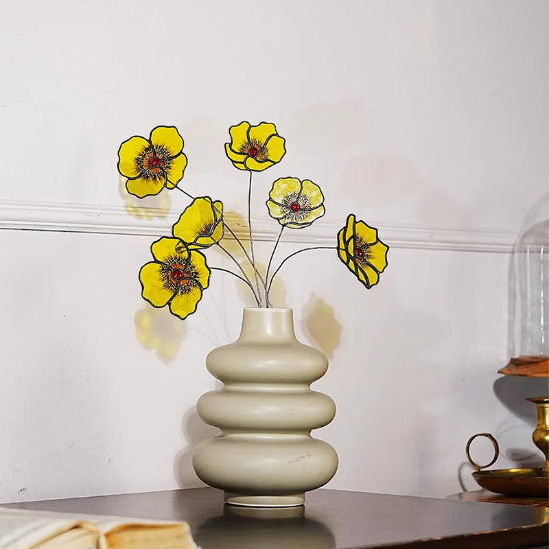 Personalized Stained Glass Poppy Bouquet  Custom Floral Art for Home Decor & Gift Giving for Flower Enthusiasts