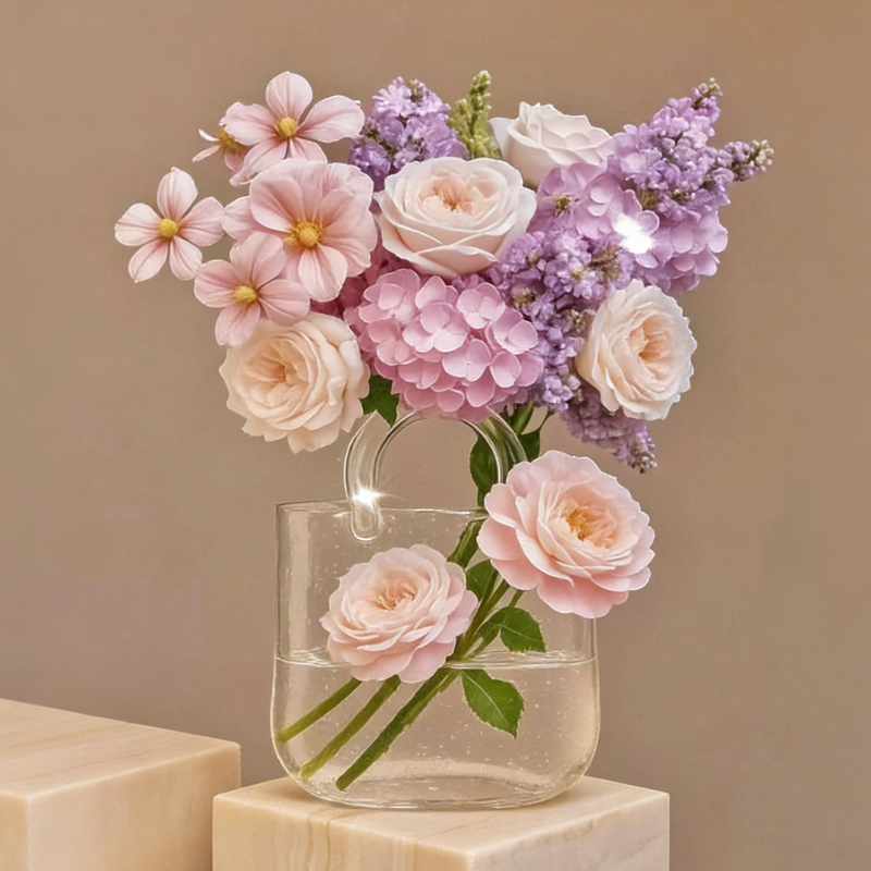 Glass Handbag Vase Glass Clear Vase Spring Decor for Home Birthday Gift Housewarming Gift Mother's Day Gifts