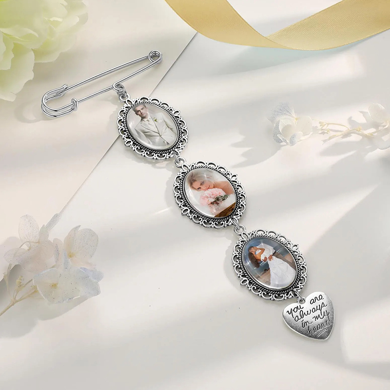 Personalized Bridal Bouquet Charm Custom Flower Bouquet Photo Charm Wedding Memorial Keepsake Memory Remembrance Pin Wedding Memorial Gifts