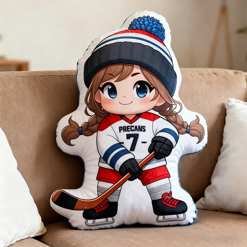 Personalized Cute Ice Hockey Pillow with Custom Details for Kids Girls and Boys