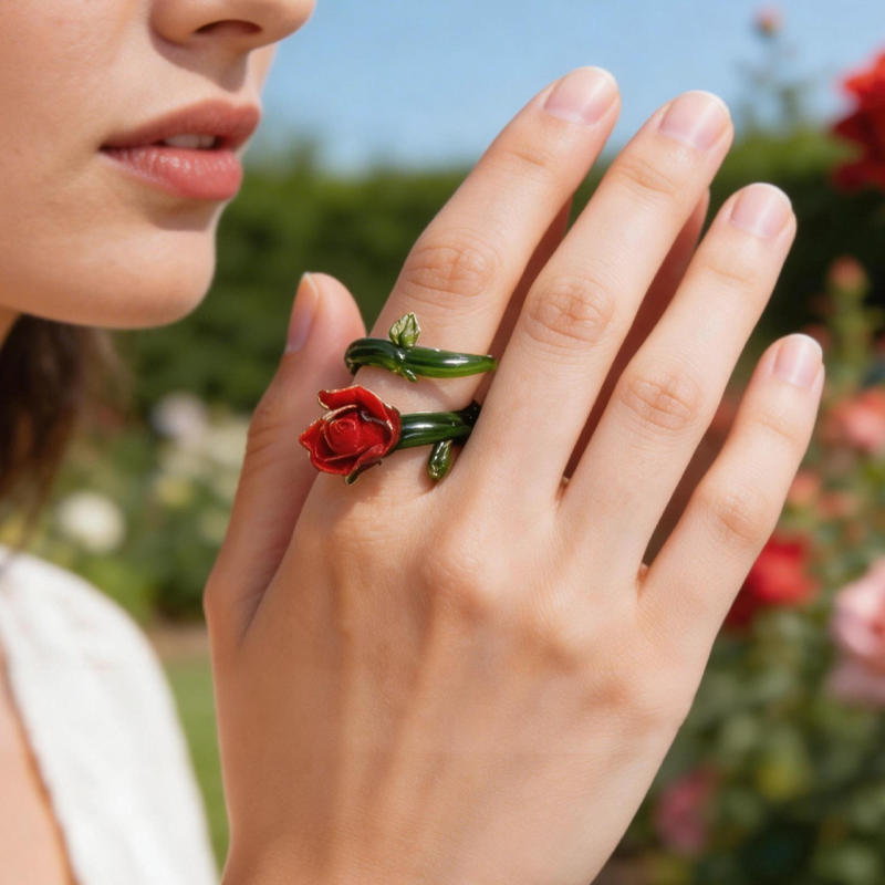 Handmade Lampwork Glass Flower Ring Cottagecore Floral Jewelry Unique Floral Jewelry Gift for Her Spring Birthday Gift
