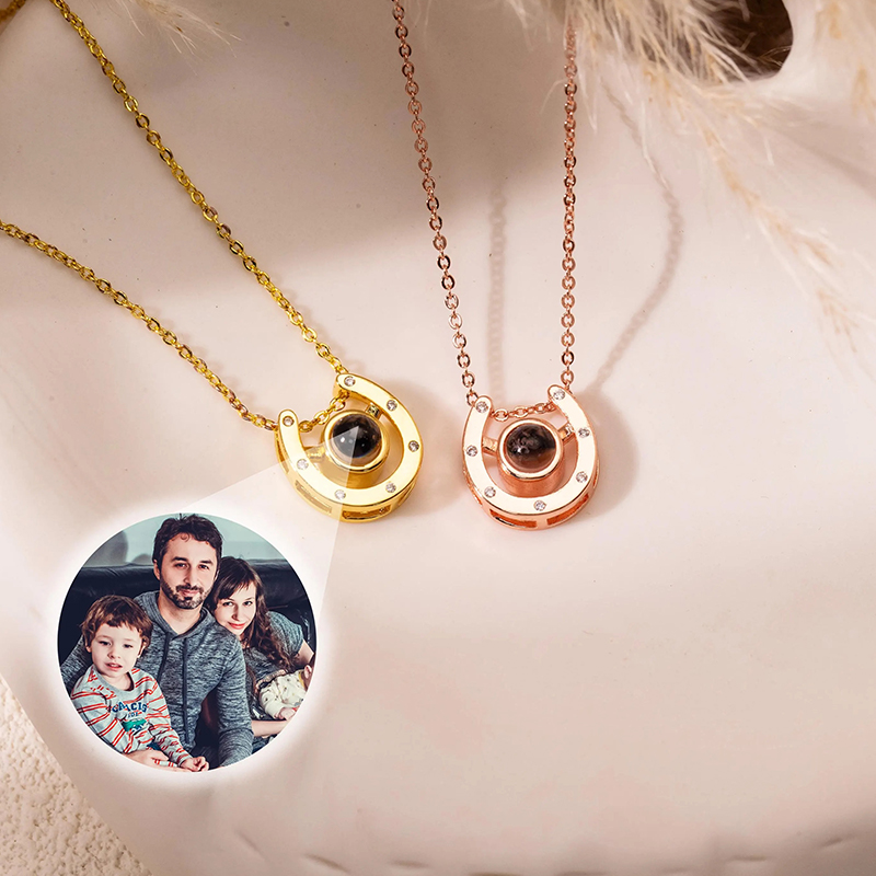 Personalized Horseshoe Projection Photo Pendant Custom Photo Projection Necklace Horse Lover Gift Horse Necklace Romantic Keepsake 