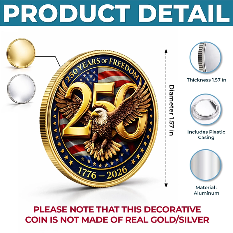 Commemorative Keepsake Coin America 250th Anniversary Gifts for Women Men United in Freedom and Pride